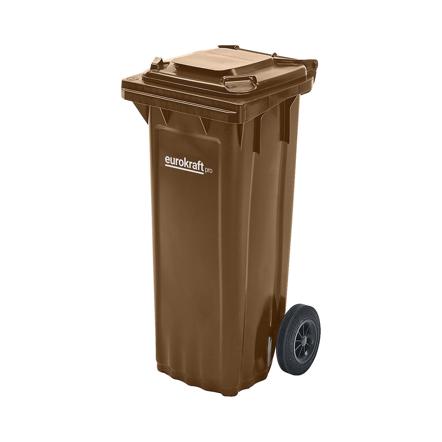 Plastic waste bin DIN EN 840, capacity 80 l, WxHxD 448 x 932 x 514 mm, brown.