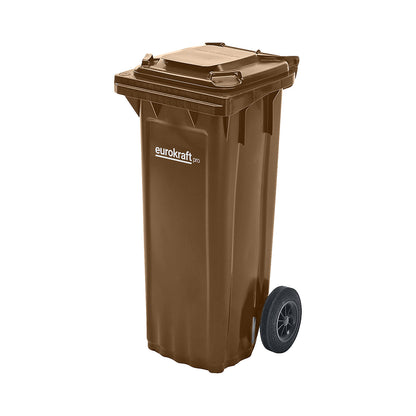 Plastic waste bin DIN EN 840, capacity 80 l, WxHxD 448 x 932 x 514 mm, brown.
