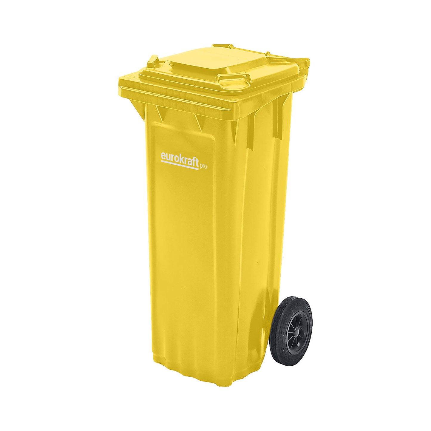 Plastic waste bin DIN EN 840, capacity 80 l, WxHxD 448 x 932 x 514 mm, yellow.