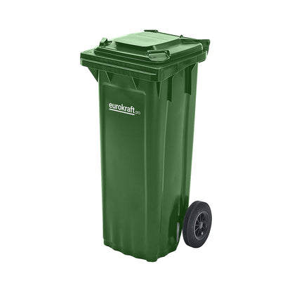Plastic waste bin DIN EN 840, capacity 80 l, WxHxD 448 x 932 x 514 mm, green.