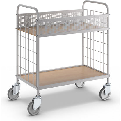 Office shelf trolley, max. load 150 kg, with 2 shelves, 4 swivel castors, wheel Ø 125 mm.