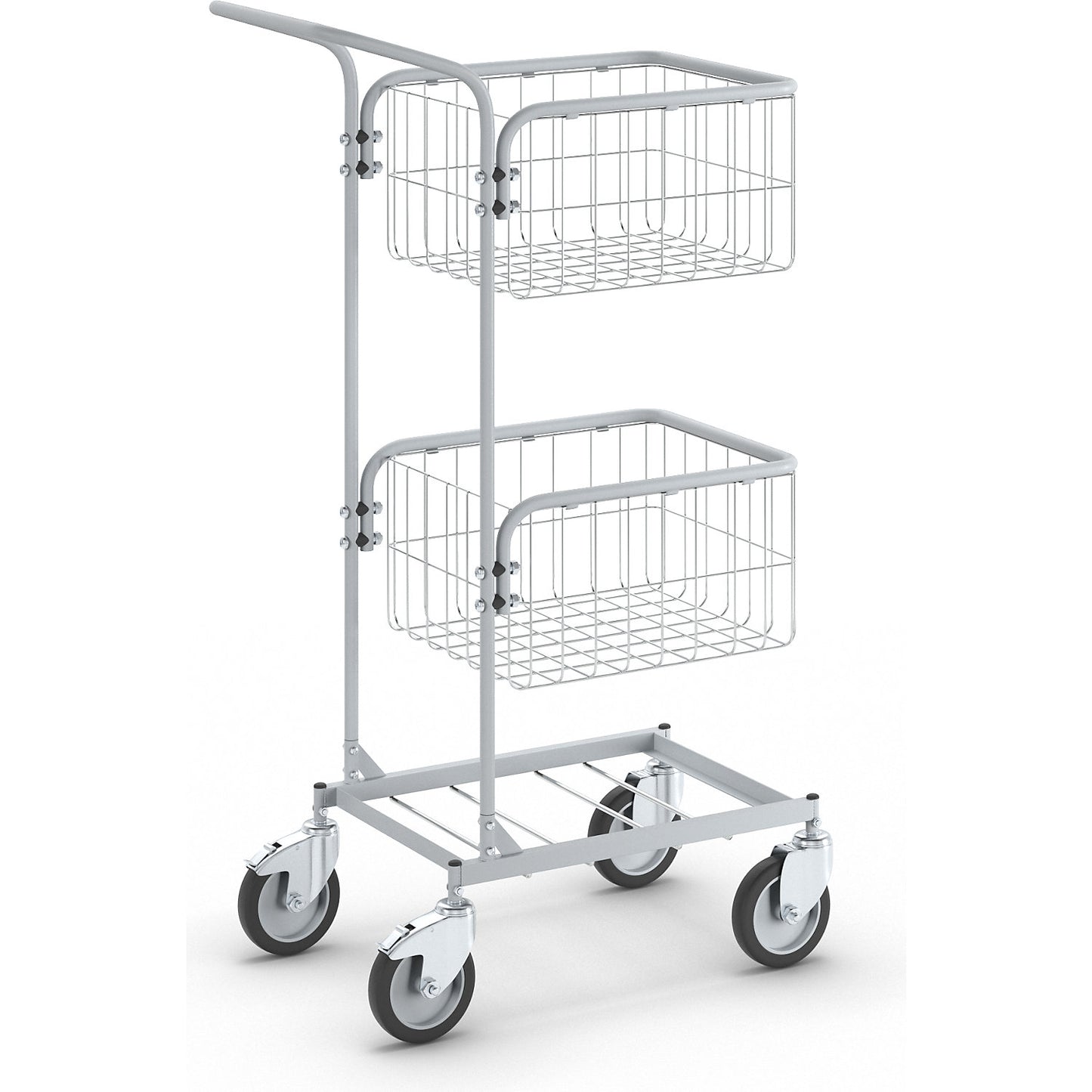 KOMPAKT office trolley, frame colour silver grey, 4 swivel castors, 2 with double stops, wheel Ø 125 mm.