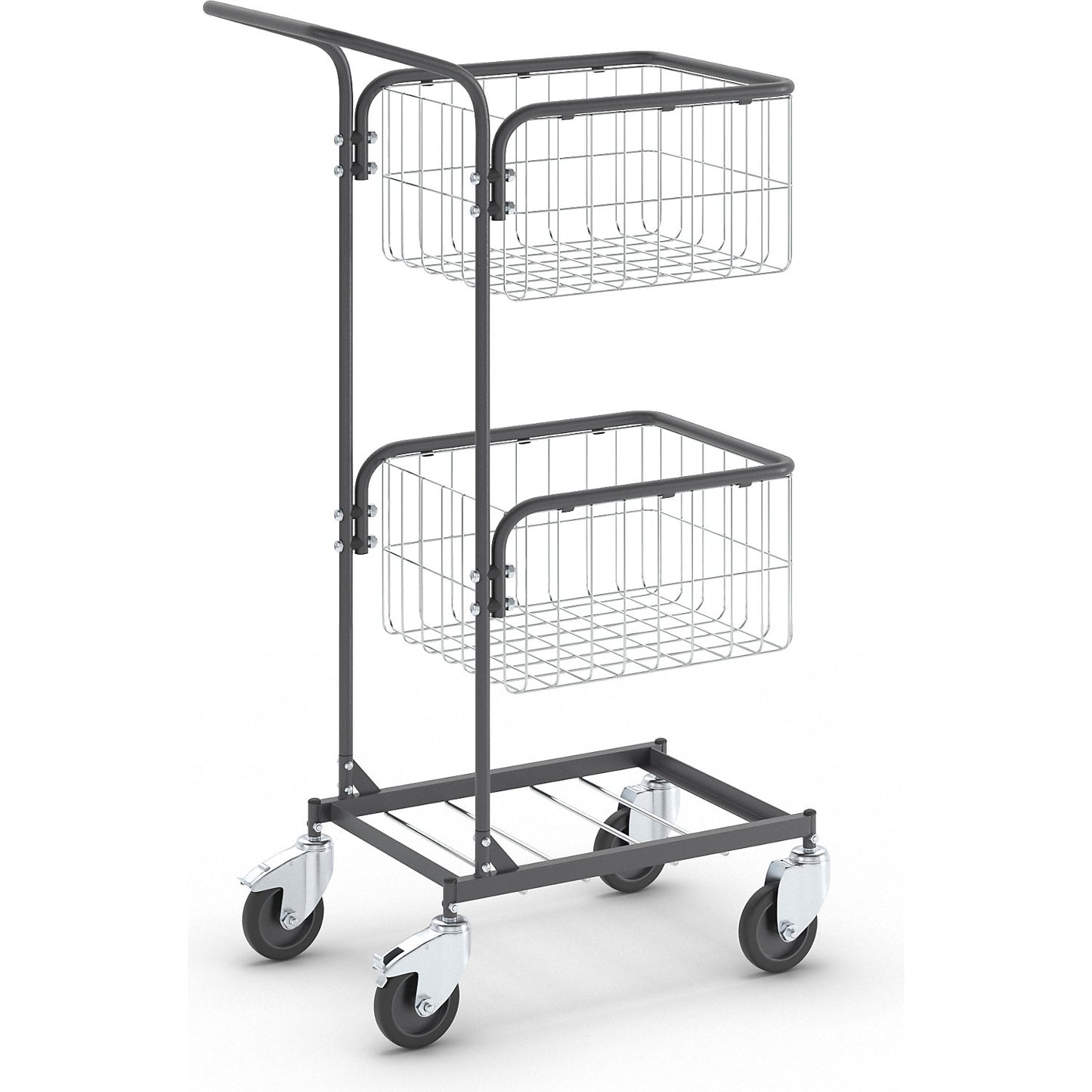 KOMPAKT office trolley, frame colour jet black, 4 swivel castors, 2 with double stops, wheel Ø 100 mm.
