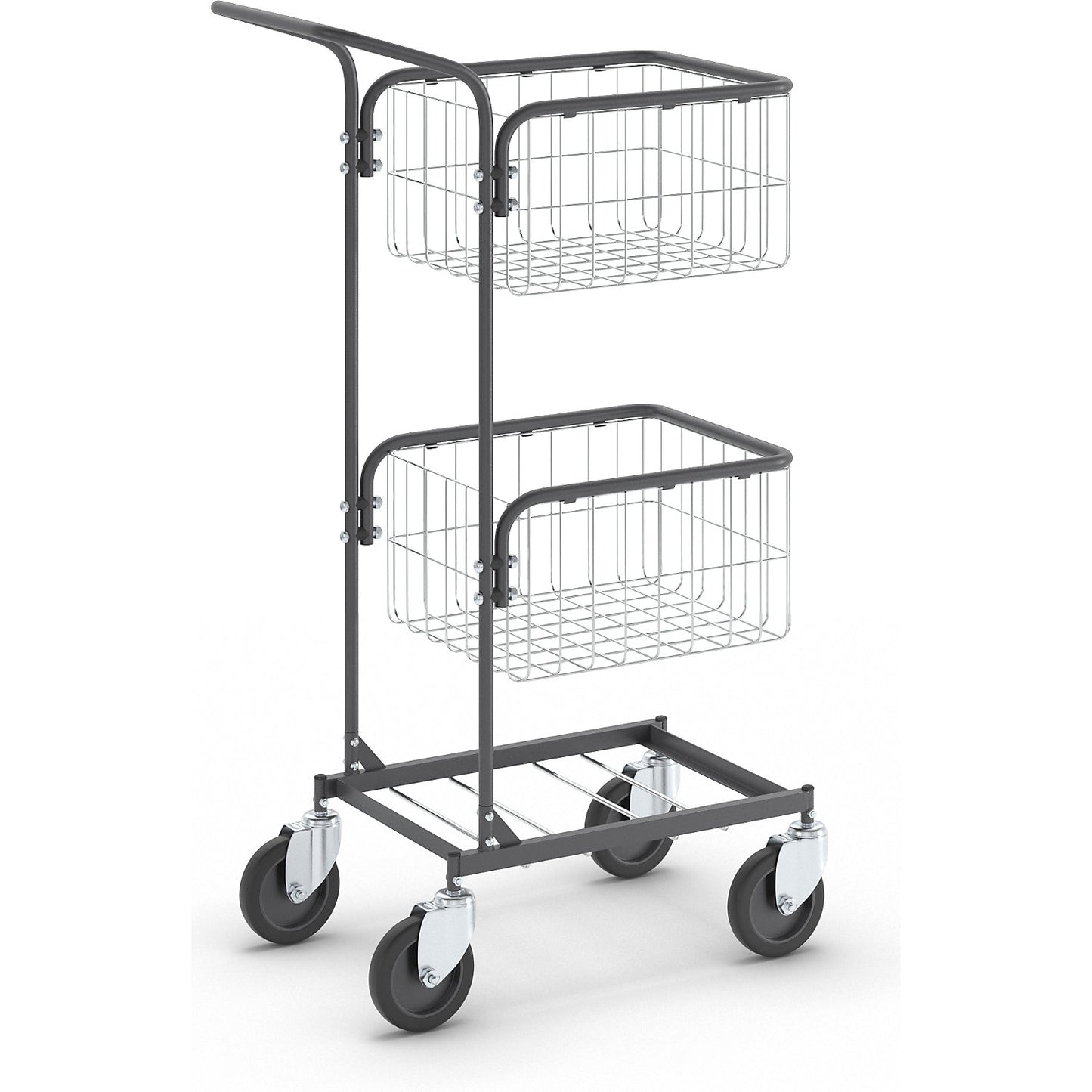 KOMPAKT office trolley, frame colour jet black, 4 swivel castors, wheel Ø 125 mm.
