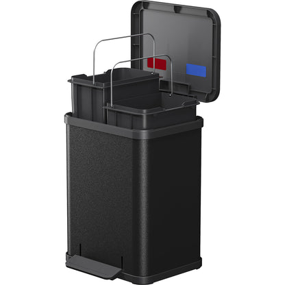 Eco waste collector with pedal, duo Plus M, capacity 2 x 9 l, black.