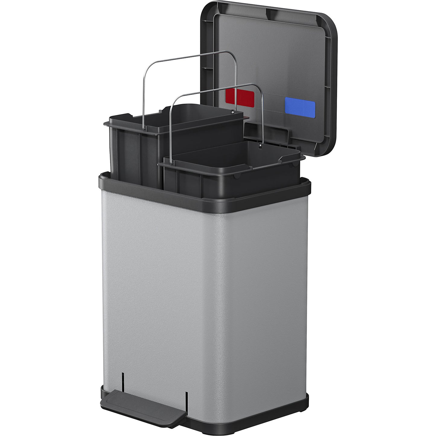 Eco waste collector with pedal, duo Plus M, capacity 2 x 9 l, light grey.
