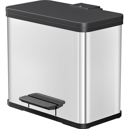 Eco waste collector with pedal, duo Plus L, capacity 9 + 17 l, stainless steel.