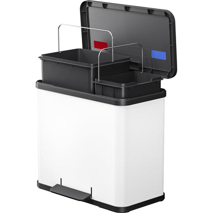 Eco waste collector with pedal, duo Plus L, capacity 9 + 17 l, white.