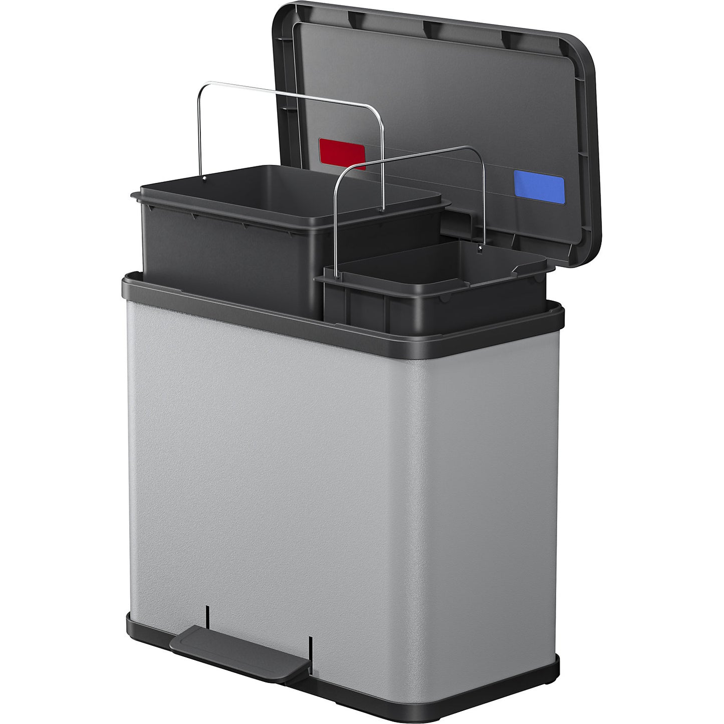 Eco waste collector with pedal, duo Plus L, capacity 9 + 17 l, light grey.
