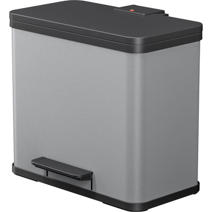 Eco waste collector with pedal, duo Plus L, capacity 9 + 17 l, light grey.