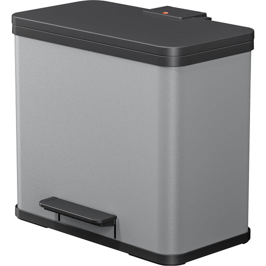 Eco waste collector with pedal, duo Plus L, capacity 9 + 17 l, light grey.