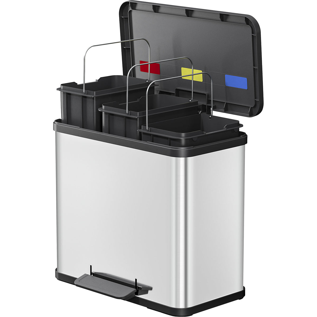 Eco waste collector with pedal, trio Plus L, capacity 3 x 9 l, stainless steel.