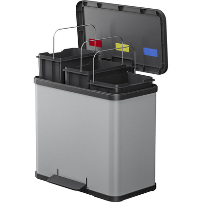Eco waste collector with pedal, trio Plus L, capacity 3 x 9 l, light grey.