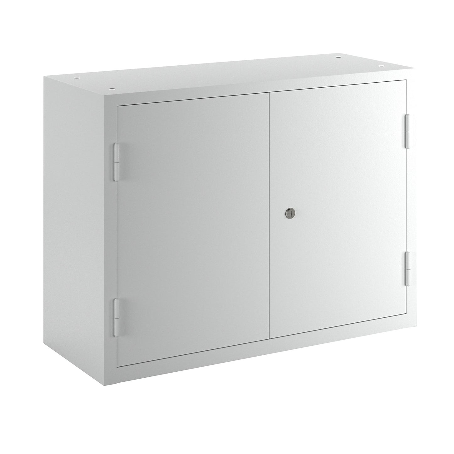Wall mounted cupboard for the workshop, HxWxD 600 x 800 x 320 mm, solid panel doors, with 2 shelves + 2 drawers, light grey RAL 7035.