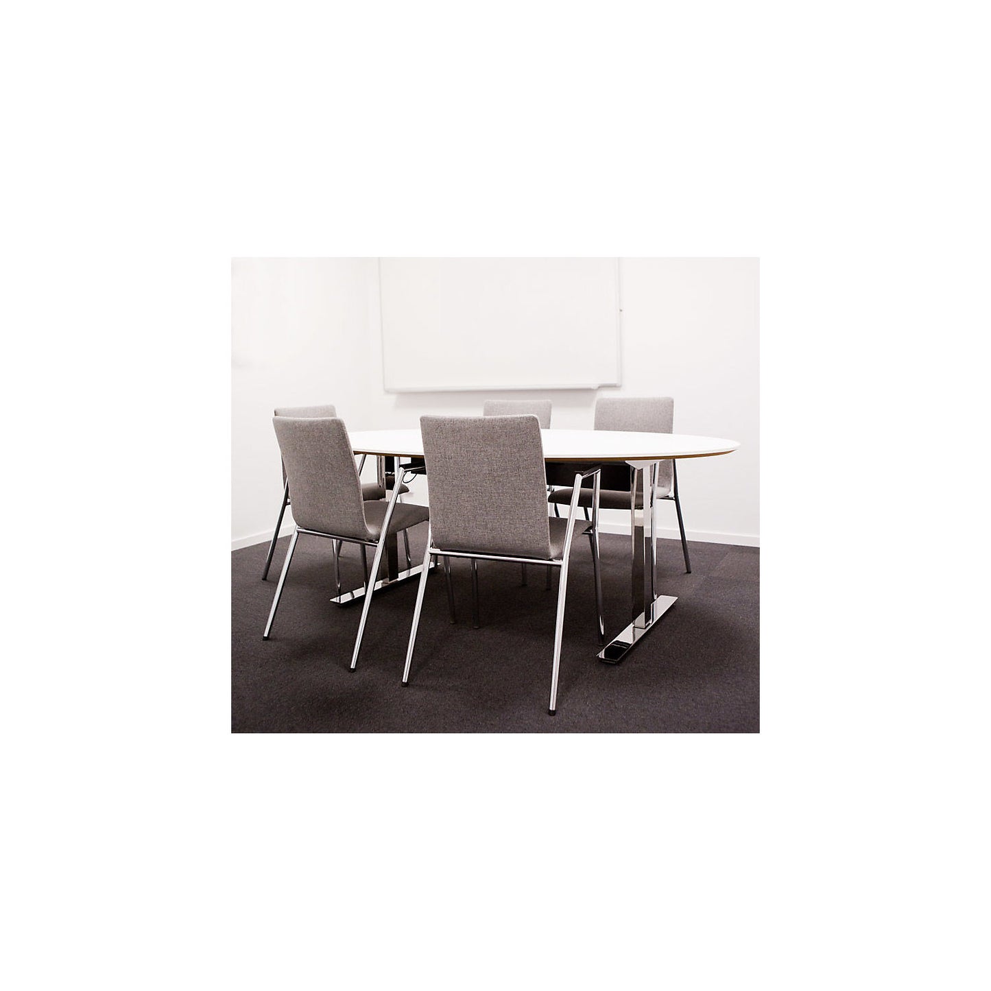 Cadeira conference chair, chrome plated frame, grey fabric, pack of 2.