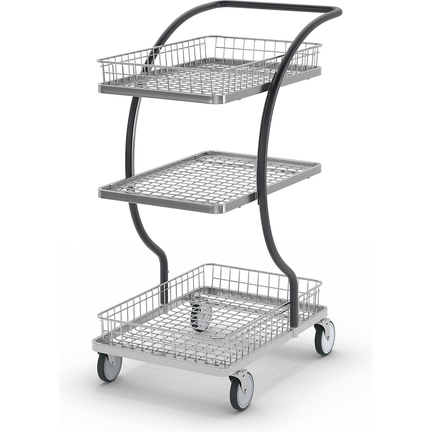 C-LINE shopping and table trolley, with 1 shelf, 2 chrome plated wire baskets, shelf heights 160, 580, 800 mm.