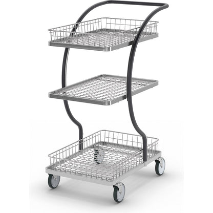 C-LINE shopping and table trolley, with 1 shelf, 2 chrome plated wire baskets, shelf heights 160, 580, 800 mm.