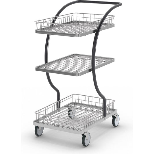 C-LINE shopping and table trolley, with 1 shelf, 2 chrome plated wire baskets, shelf heights 160, 580, 800 mm.