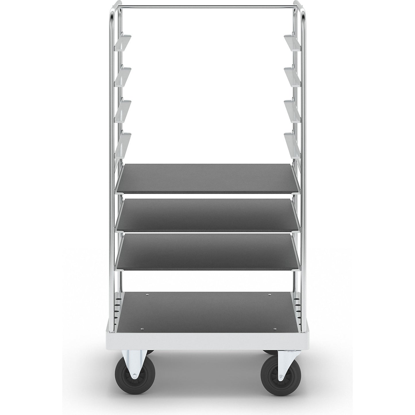 Multi-shelf truck, zinc plated, LxWxH 1000 x 700 x 1900 mm, 3 shelves, 2 swivel castors and 2 fixed castors.