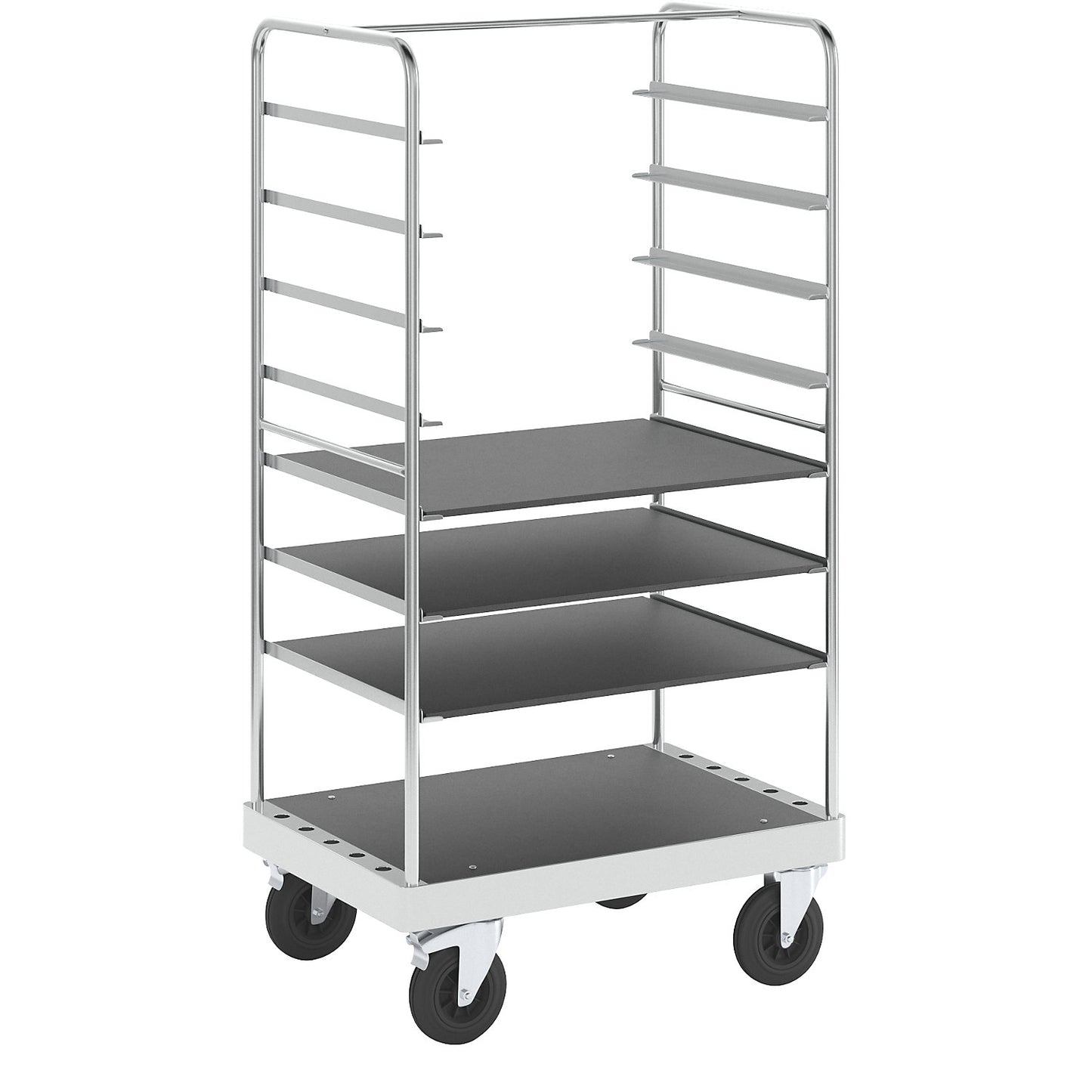 Multi-shelf truck, zinc plated, LxWxH 1000 x 700 x 1900 mm, 3 shelves, swivel castors with stops.