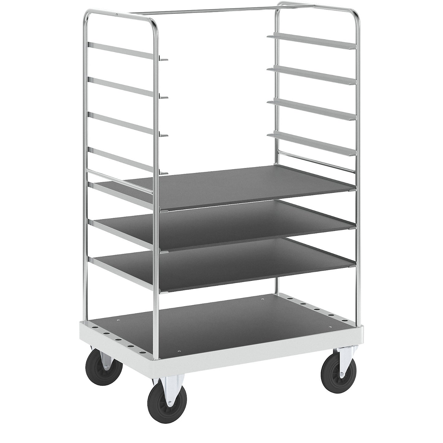 Multi-shelf truck, zinc plated, LxWxH 1200 x 800 x 1900 mm, 3 shelves, 2 swivel castors and 2 fixed castors.