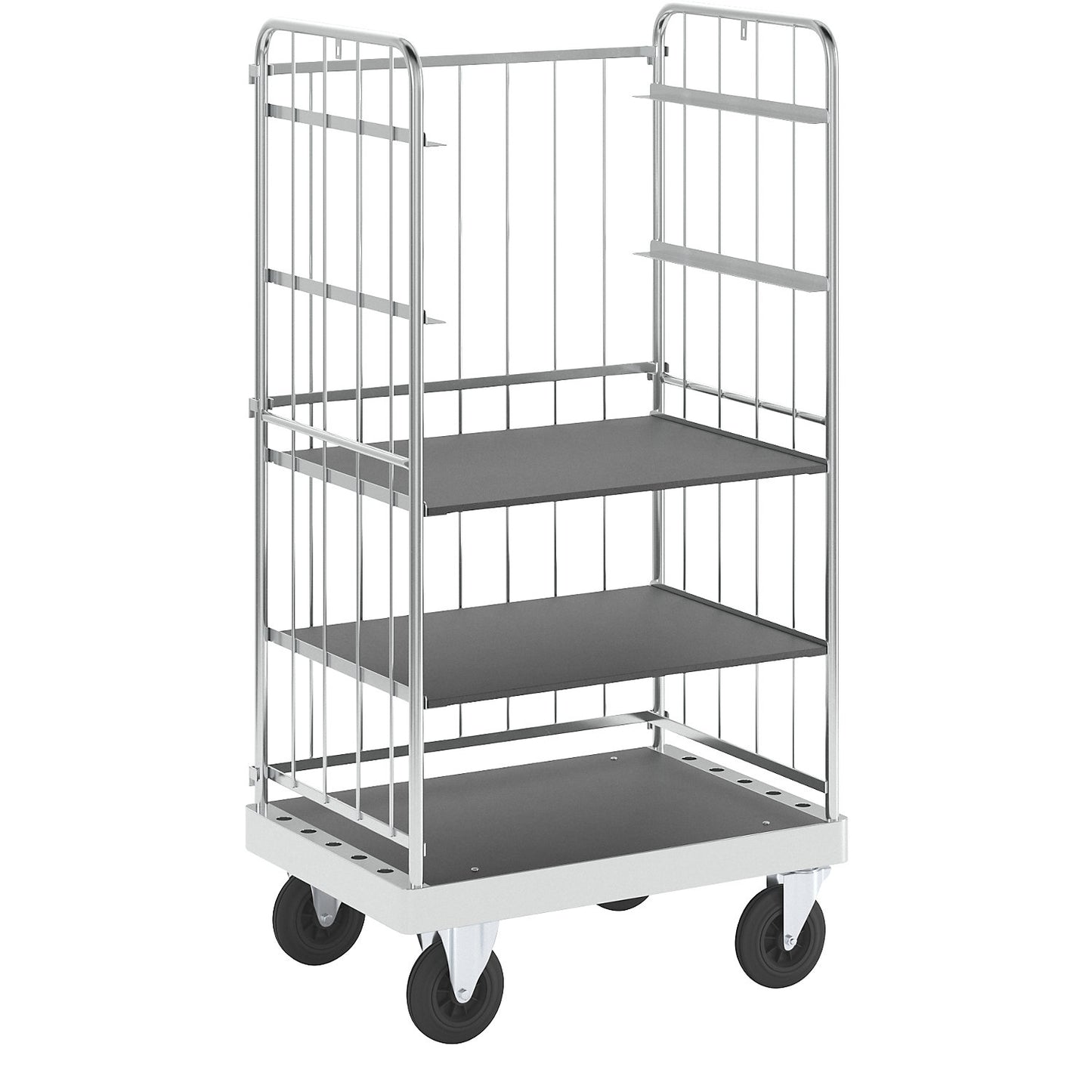 Multi-shelf truck, zinc plated, LxWxH 1000 x 700 x 1900 mm, 2 shelves, 2 swivel castors and 2 fixed castors.
