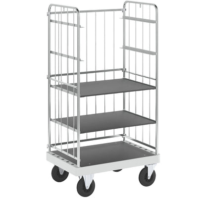 Multi-shelf truck, zinc plated, LxWxH 1000 x 700 x 1900 mm, 2 shelves, 2 swivel castors and 2 fixed castors.