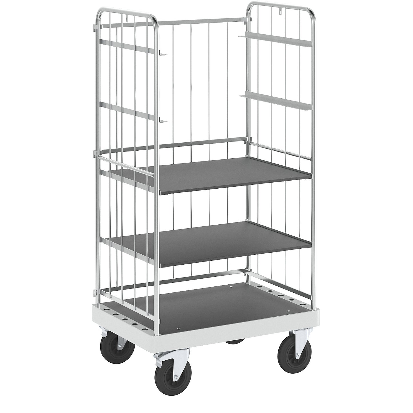 Multi-shelf truck, zinc plated, LxWxH 1000 x 700 x 1900 mm, 2 shelves, swivel castors with stops.