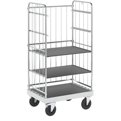 Multi-shelf truck, zinc plated, LxWxH 1000 x 700 x 1900 mm, 2 shelves, swivel castors with stops.