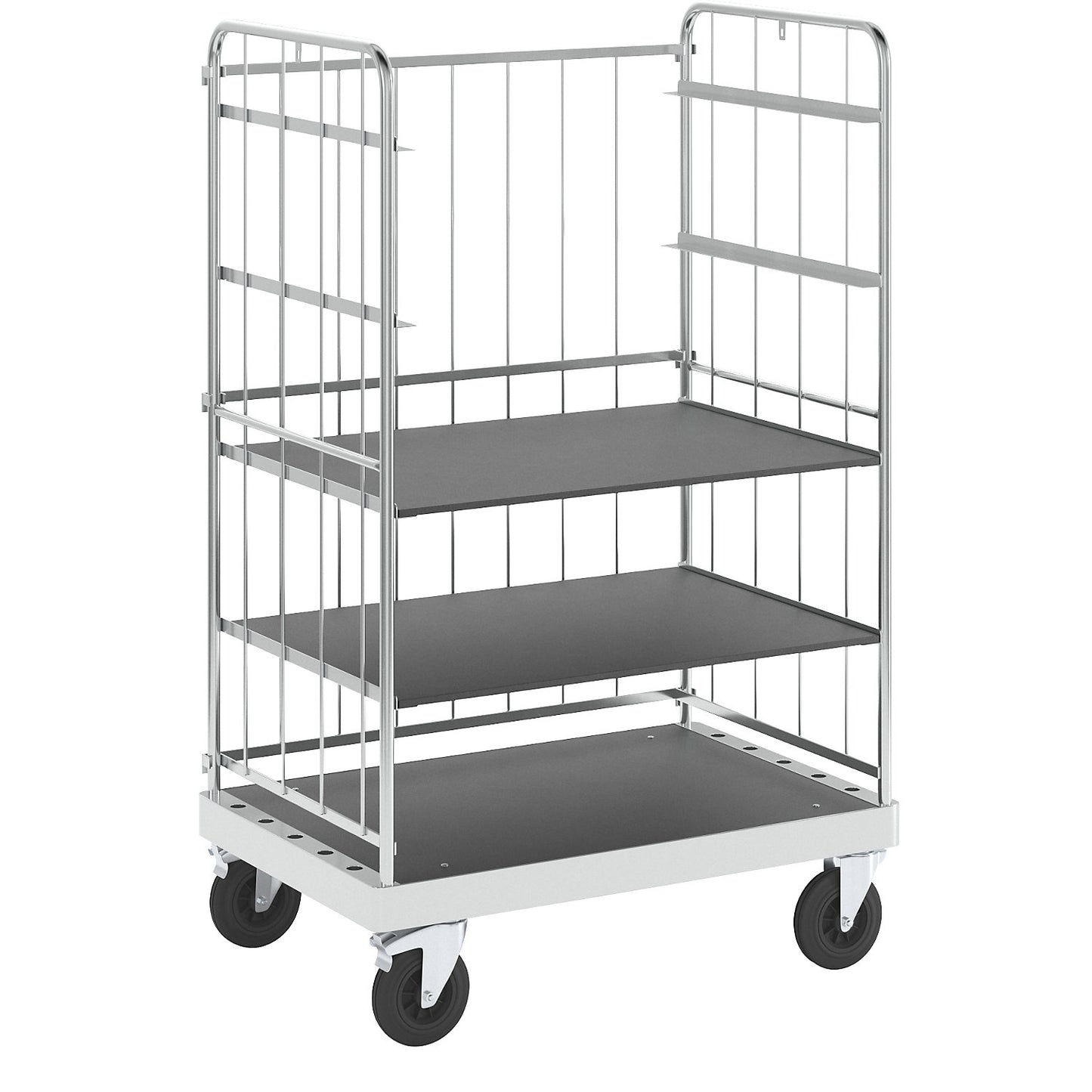 Multi-shelf truck, zinc plated, LxWxH 1200 x 800 x 1900 mm, 2 shelves, swivel castors with stops.