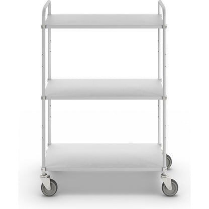 Lightweight shelf truck, height 1445 mm, with 3 metal shelves, white, 4 swivel castors.