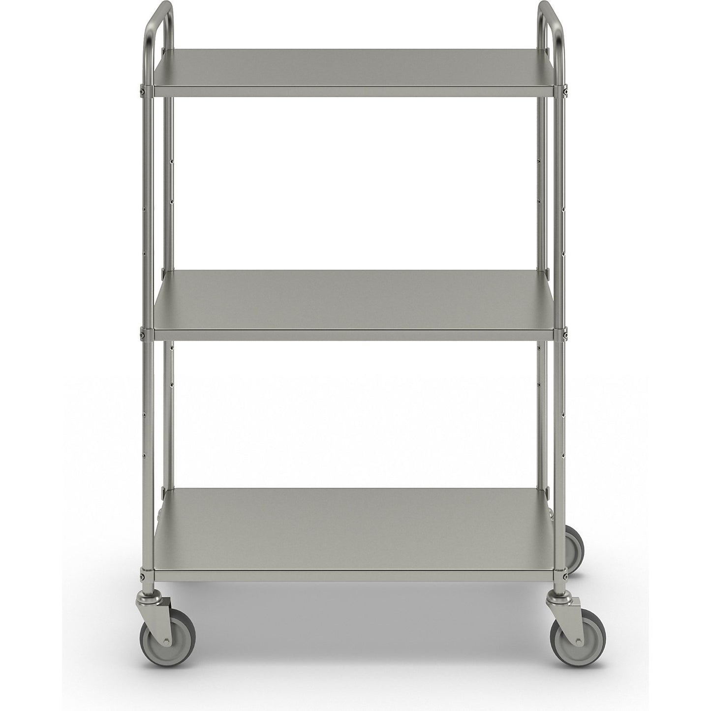 Lightweight shelf truck, height 1445 mm, with 3 metal shelves, electrolytically zinc plated, 4 swivel castors.
