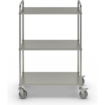Lightweight shelf truck, height 1445 mm, with 3 metal shelves, electrolytically zinc plated, 2 swivel castors with stops.