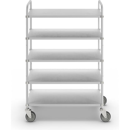 Lightweight shelf truck, height 1445 mm, with 5 metal shelves, white, 4 swivel castors.