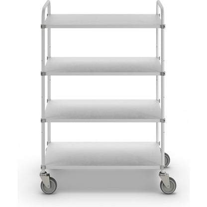 Lightweight shelf truck, height 1445 mm, with 4 metal shelves, white, 4 swivel castors.