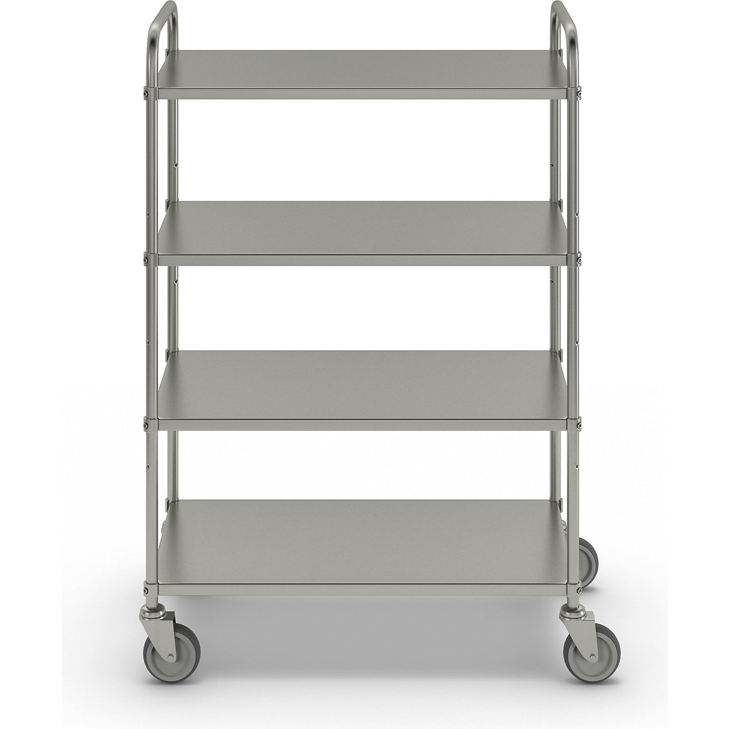 Lightweight shelf truck, height 1445 mm, with 4 metal shelves, electrolytically zinc plated, 4 swivel castors.