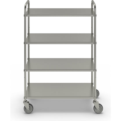 Lightweight shelf truck, height 1445 mm, with 4 metal shelves, electrolytically zinc plated, 4 swivel castors.