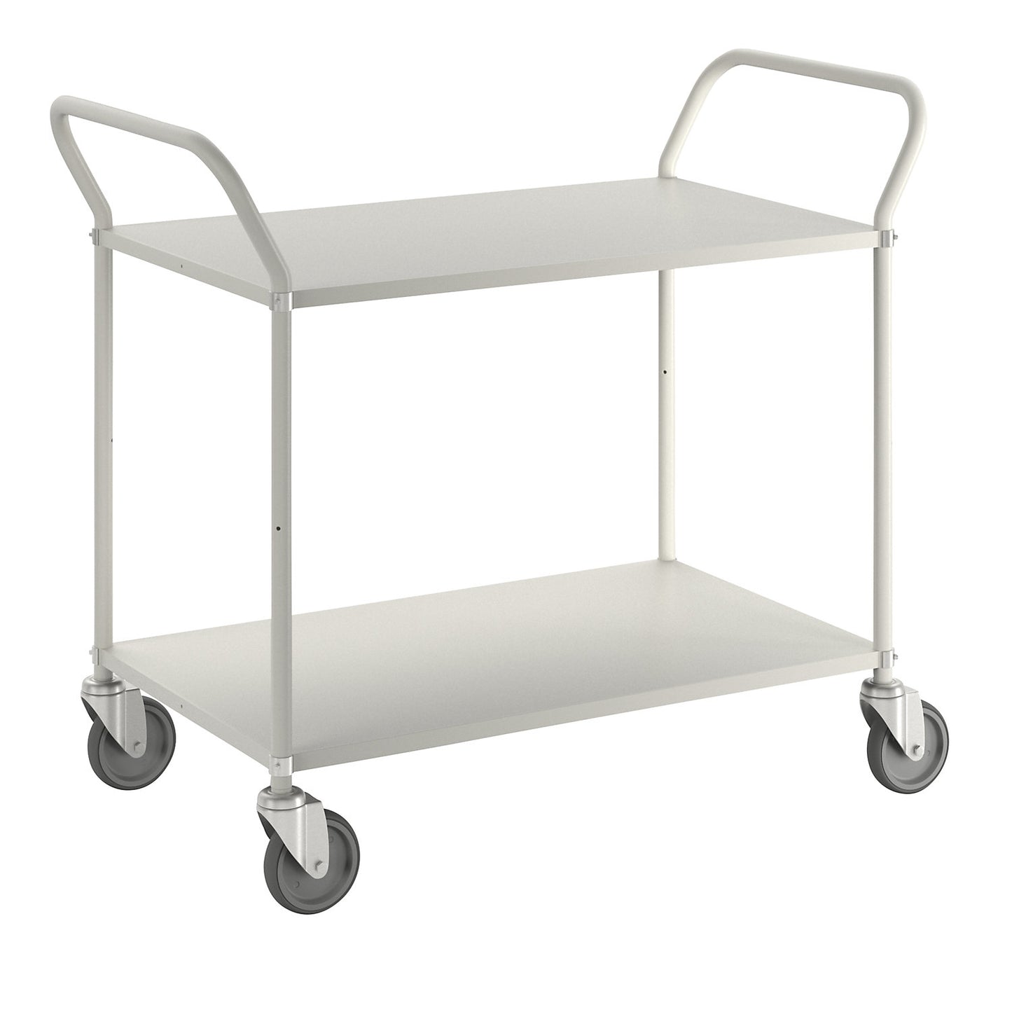 Lightweight shelf truck, height 940 mm, with 2 metal shelves, white, 4 swivel castors.