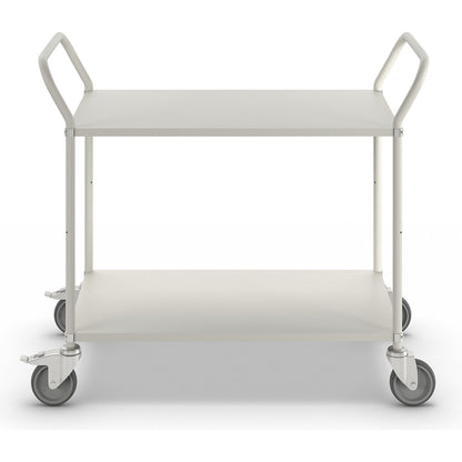 Lightweight shelf truck, height 940 mm, with 2 metal shelves, white, 2 swivel castors with stops.