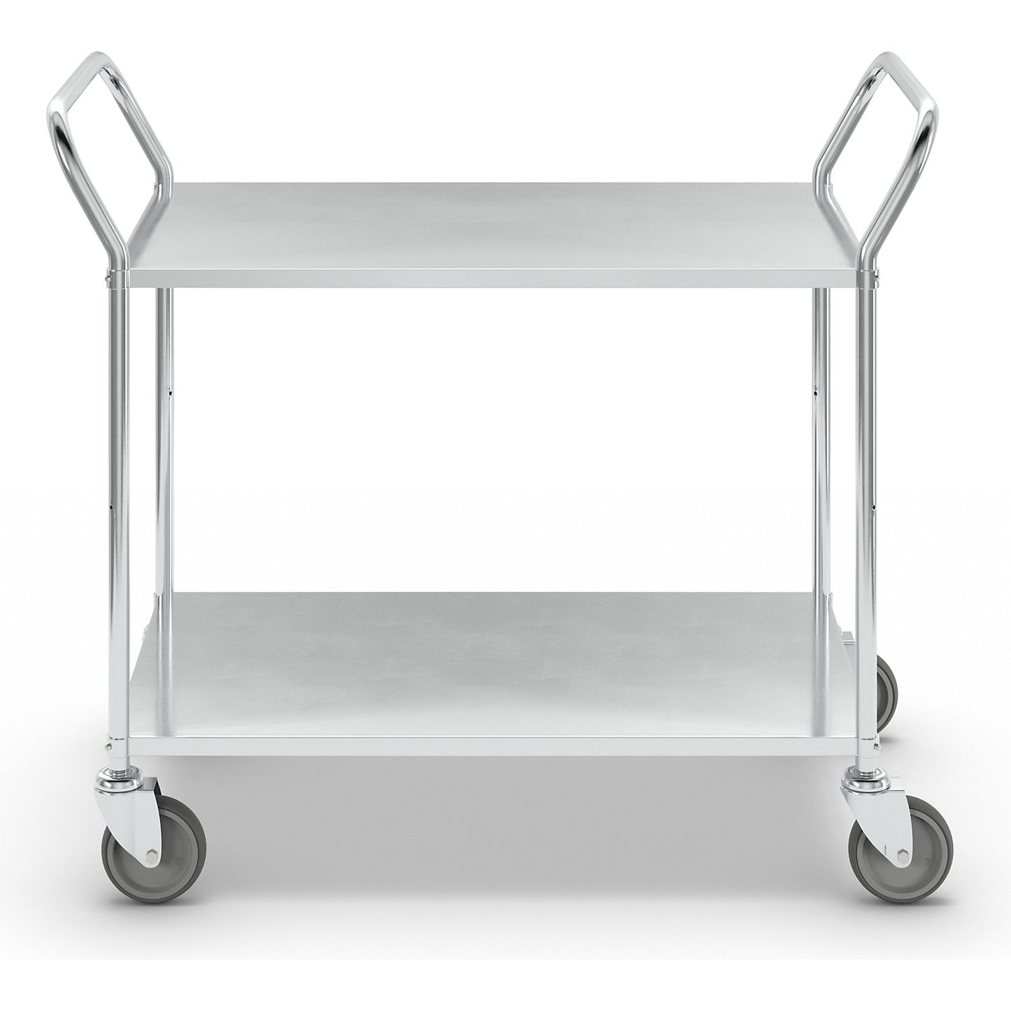 Lightweight shelf truck, height 940 mm, with 2 metal shelves, electrolytically zinc plated, 4 swivel castors.