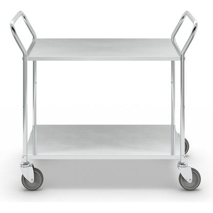 Lightweight shelf truck, height 940 mm, with 2 metal shelves, electrolytically zinc plated, 4 swivel castors.