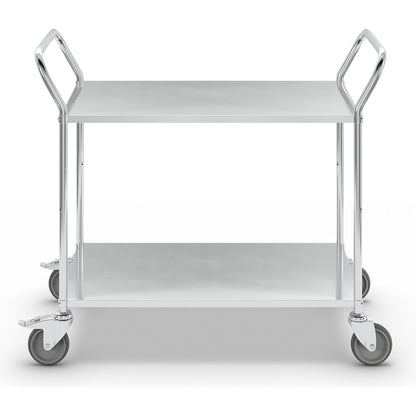Lightweight shelf truck, height 940 mm, with 2 metal shelves, electrolytically zinc plated, 2 swivel castors with stops.