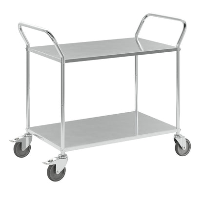 Lightweight shelf truck, height 940 mm, with 2 metal shelves, electrolytically zinc plated, 2 swivel castors with stops.
