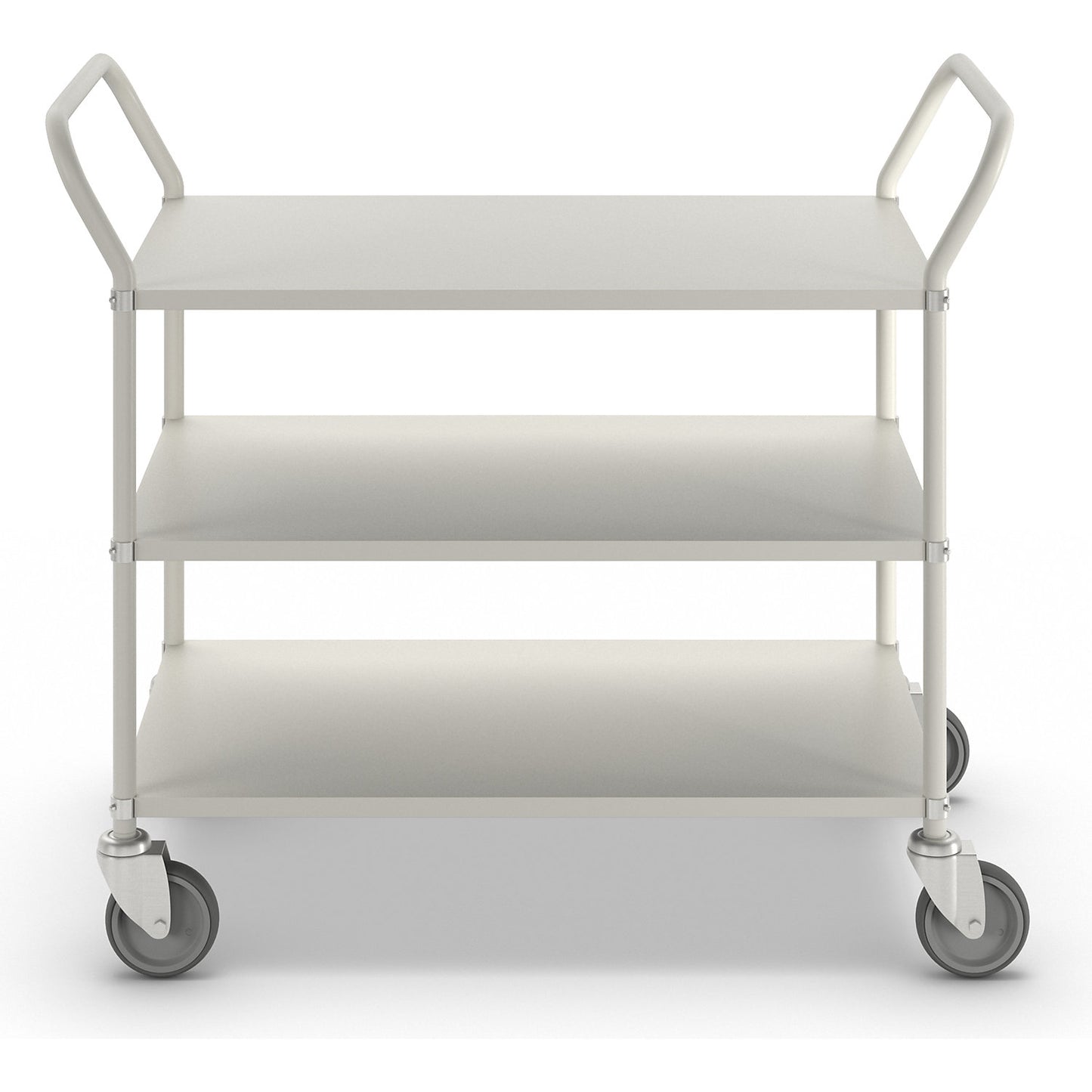 Lightweight shelf truck, height 940 mm, with 3 metal shelves, white, 4 swivel castors.