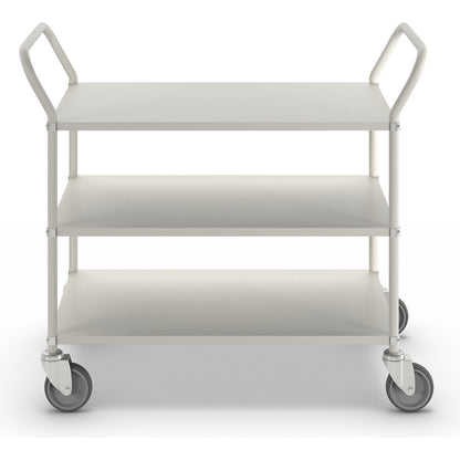 Lightweight shelf truck, height 940 mm, with 3 metal shelves, white, 4 swivel castors.