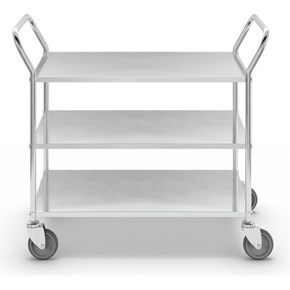 Lightweight shelf truck, height 940 mm, with 3 metal shelves, electrolytically zinc plated, 4 swivel castors.