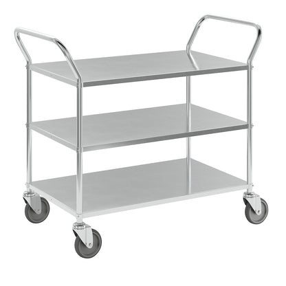 Lightweight shelf truck, height 940 mm, with 3 metal shelves, electrolytically zinc plated, 4 swivel castors.
