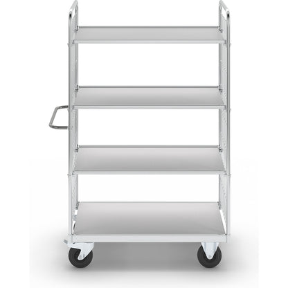Flexible shelf truck, with 4 shelves, length 1190 mm, swivel castors with stops.