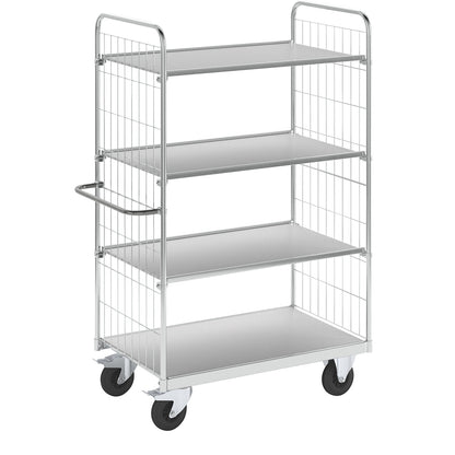 Flexible shelf truck, with 4 shelves, length 1190 mm, swivel castors with stops.