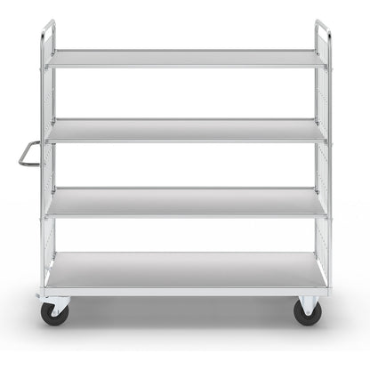 Flexible shelf truck, with 4 shelves, length 1790 mm, swivel castors with stops.